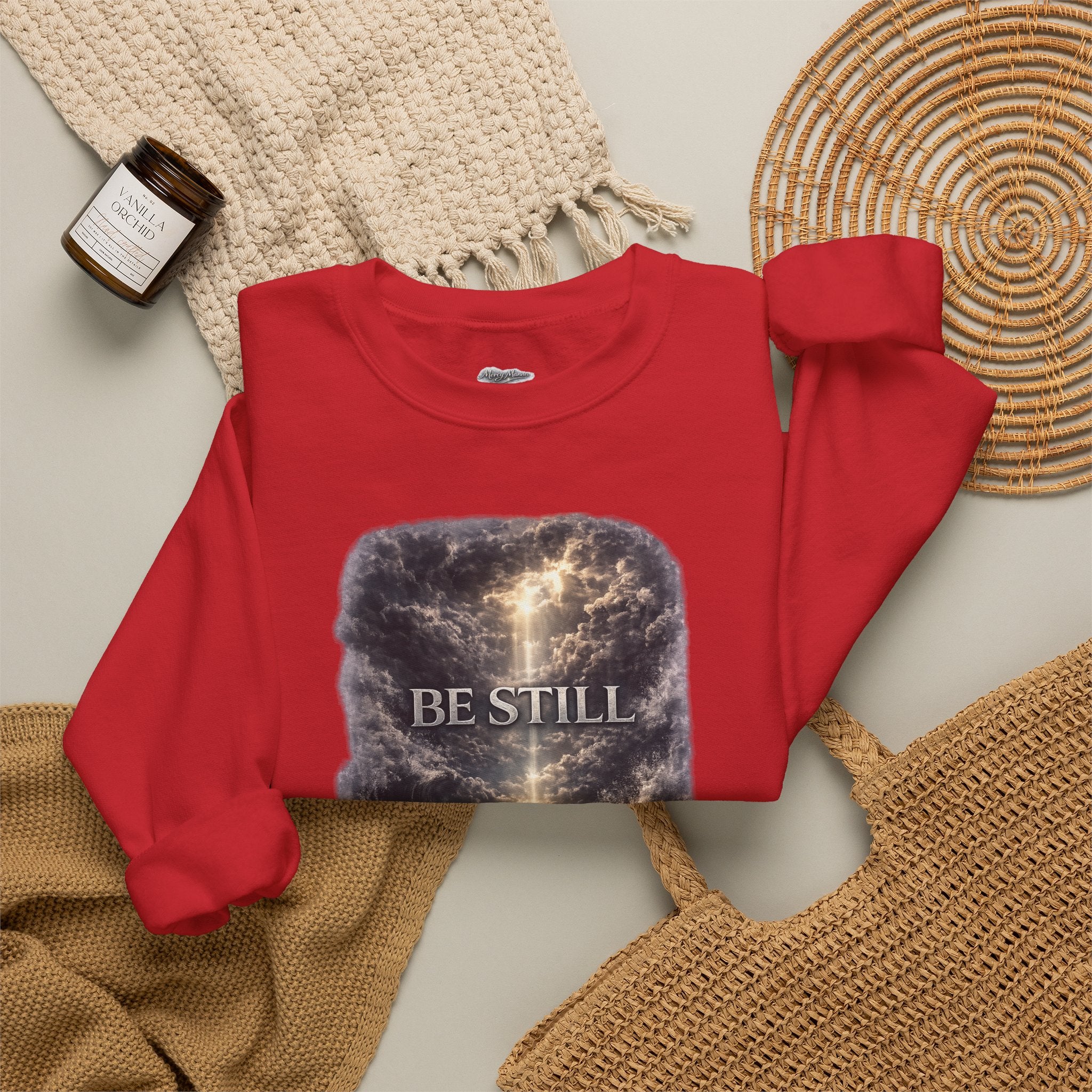 Christian Crewneck Sweatshirt — "Be Still" Psalm 46:10 Inspirational Faith Sweatshirt