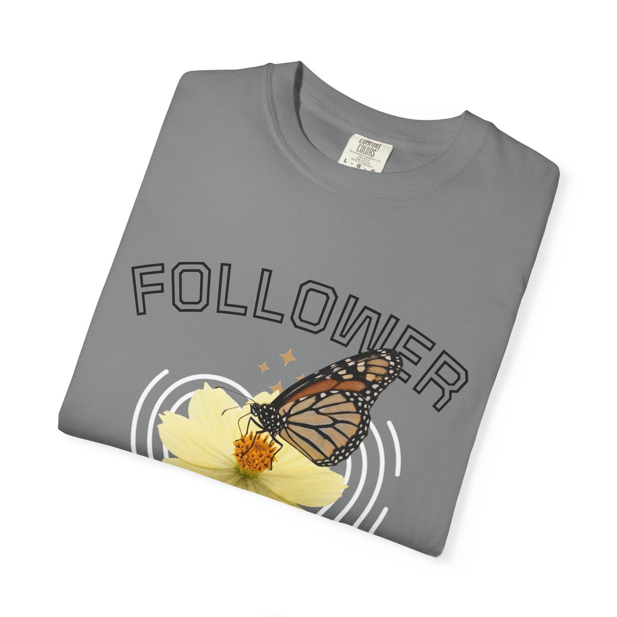 Follower of Christ T-Shirt — Scripture Butterfly Christian Tee (1 Corinthians 11:1) a call to follow.