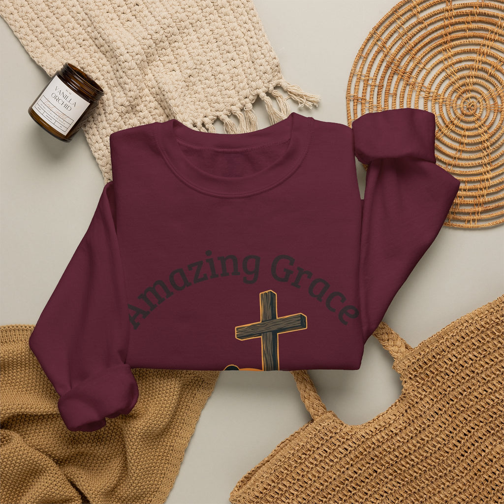 Christian Crewneck Sweatshirt — Amazing Grace Hallelujah Worship Graphic