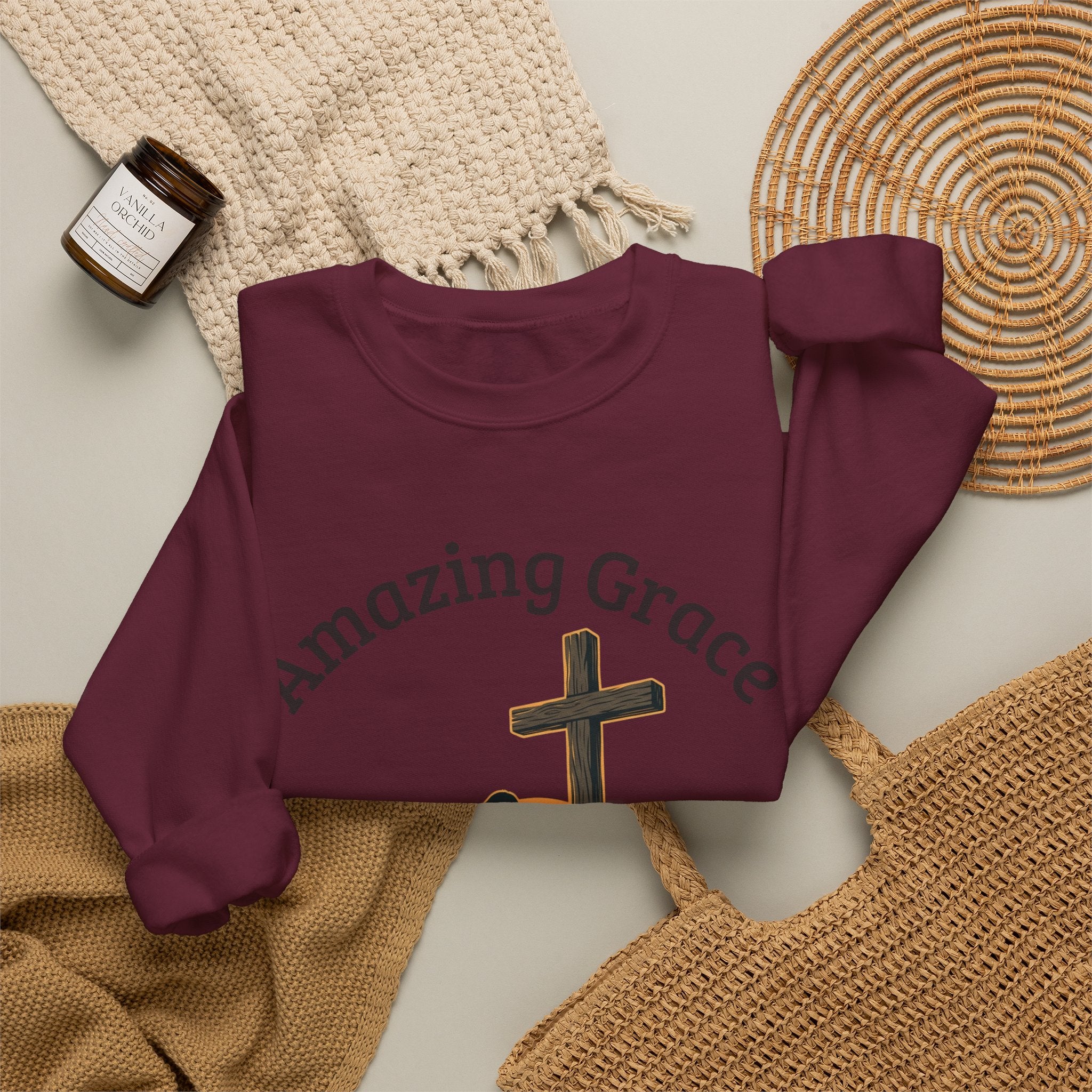 Christian Crewneck Sweatshirt — Amazing Grace Hallelujah Worship Graphic