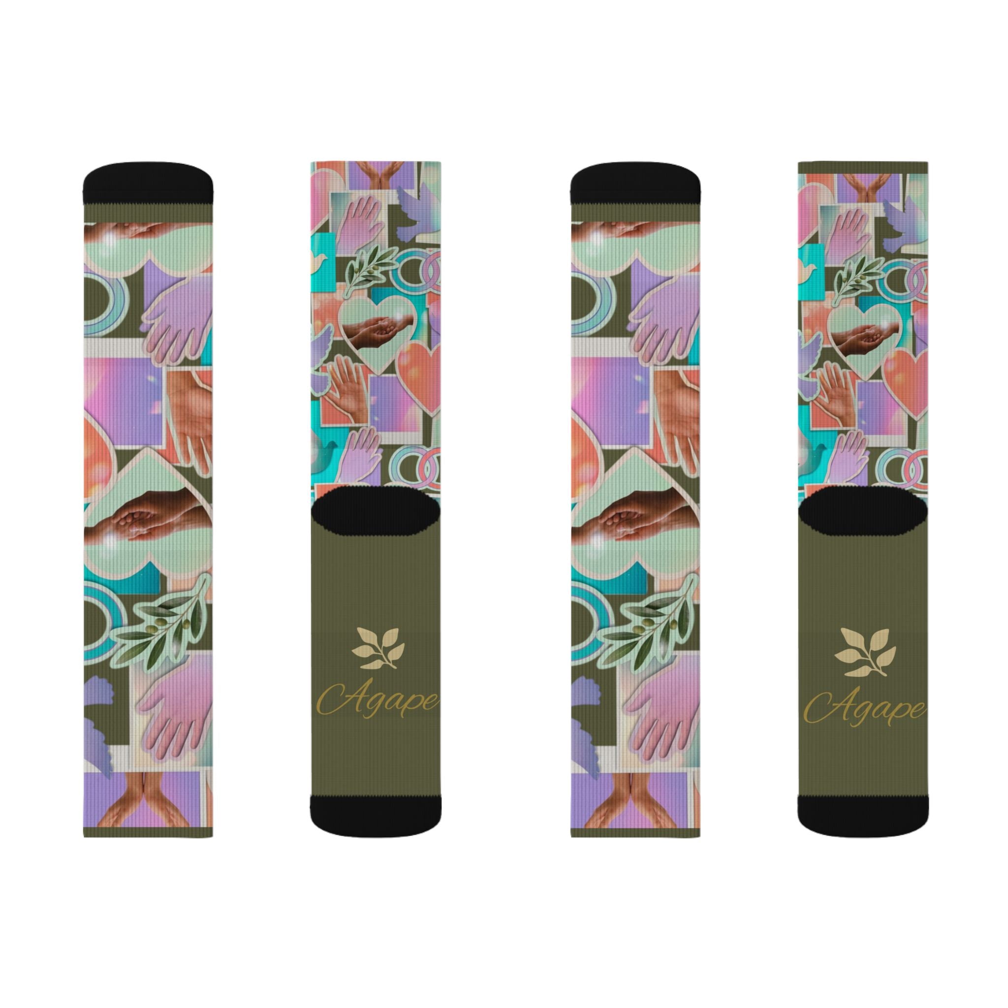 Christian Sublimation Socks — "Agape: God is Love" Faith All-Over Print Crew Socks
