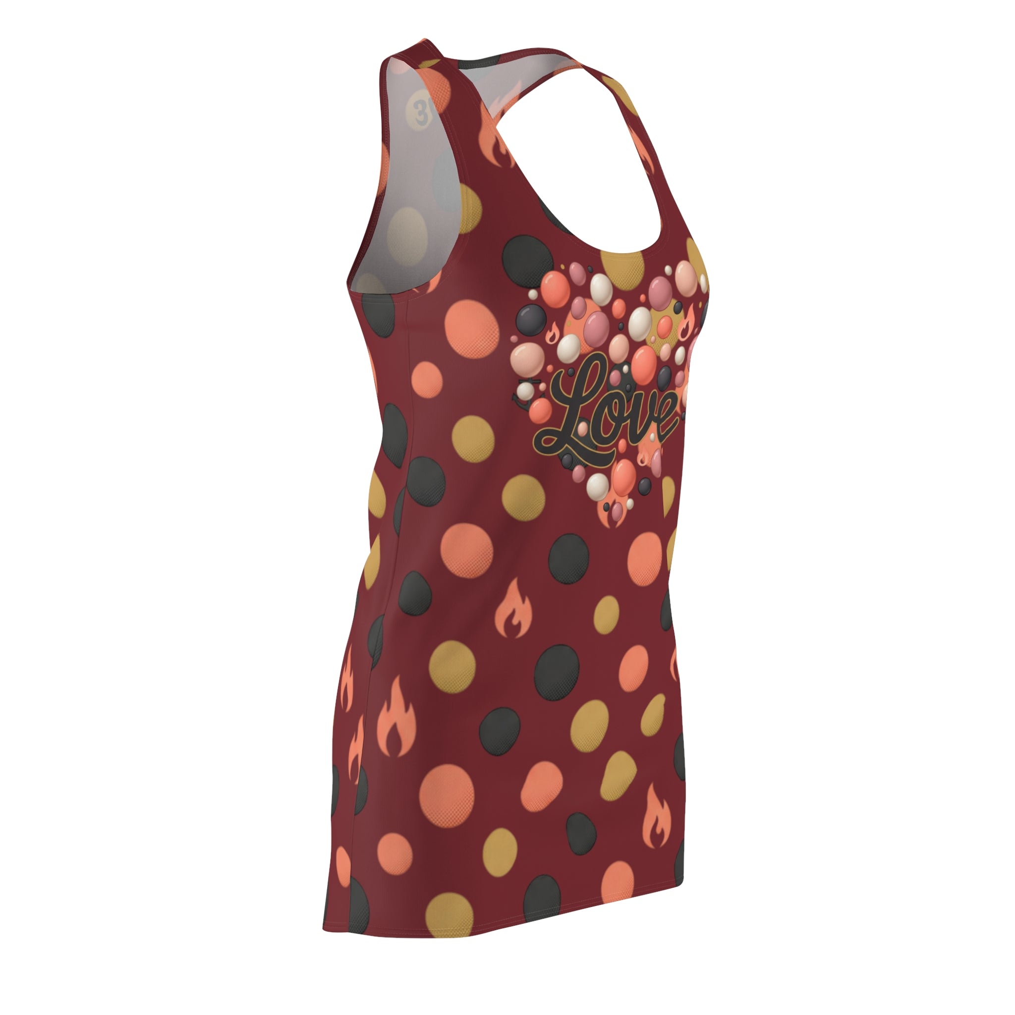 Love Racerback Dress — Heart & Flame Polka Dot Print