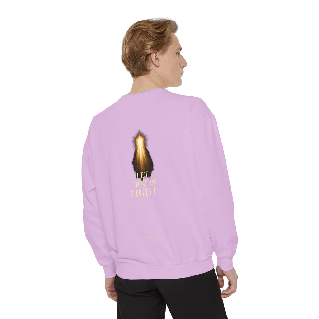 Christian Crewneck Sweatshirt — "Let There Be Light" Cozy Religious Light Figurine Sweatshirt