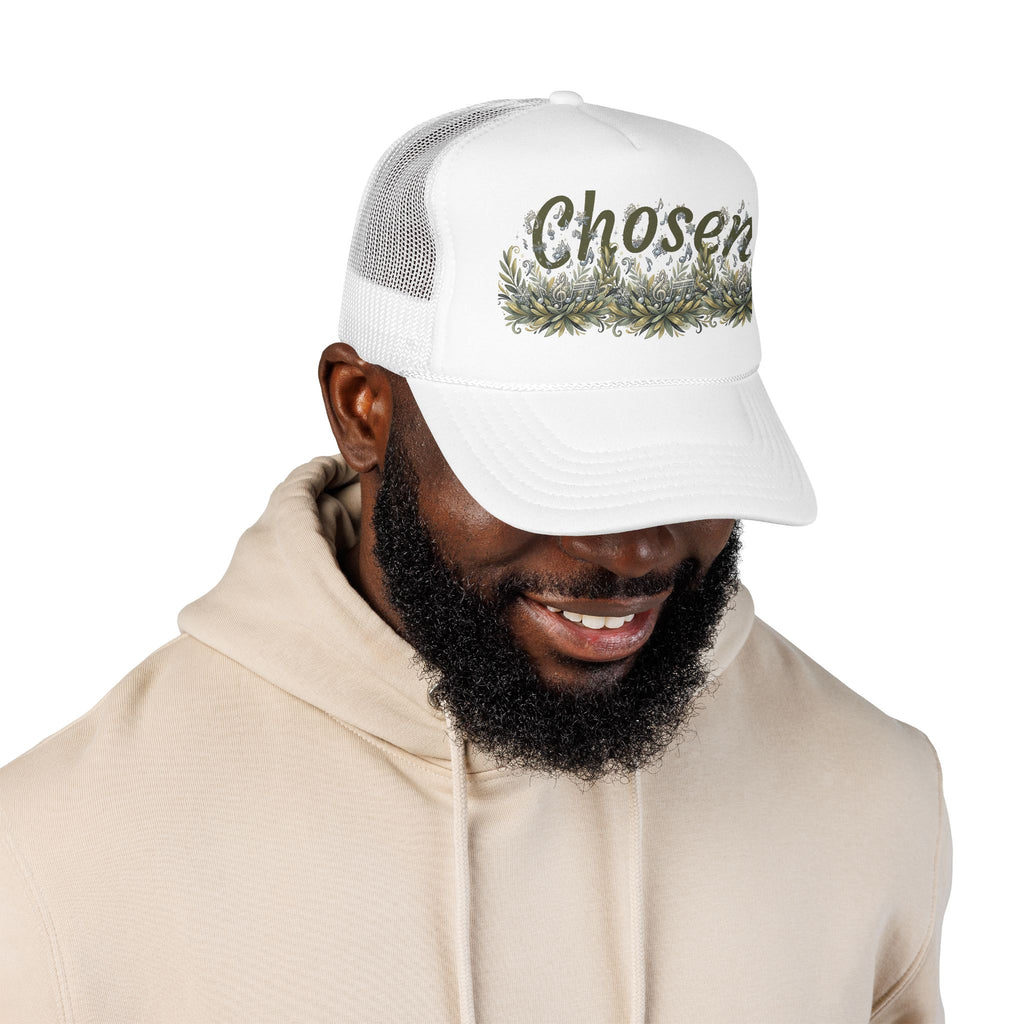 Chosen Floral Trucker Hat – Embroidered-Inspired Garden Script Foam Cap