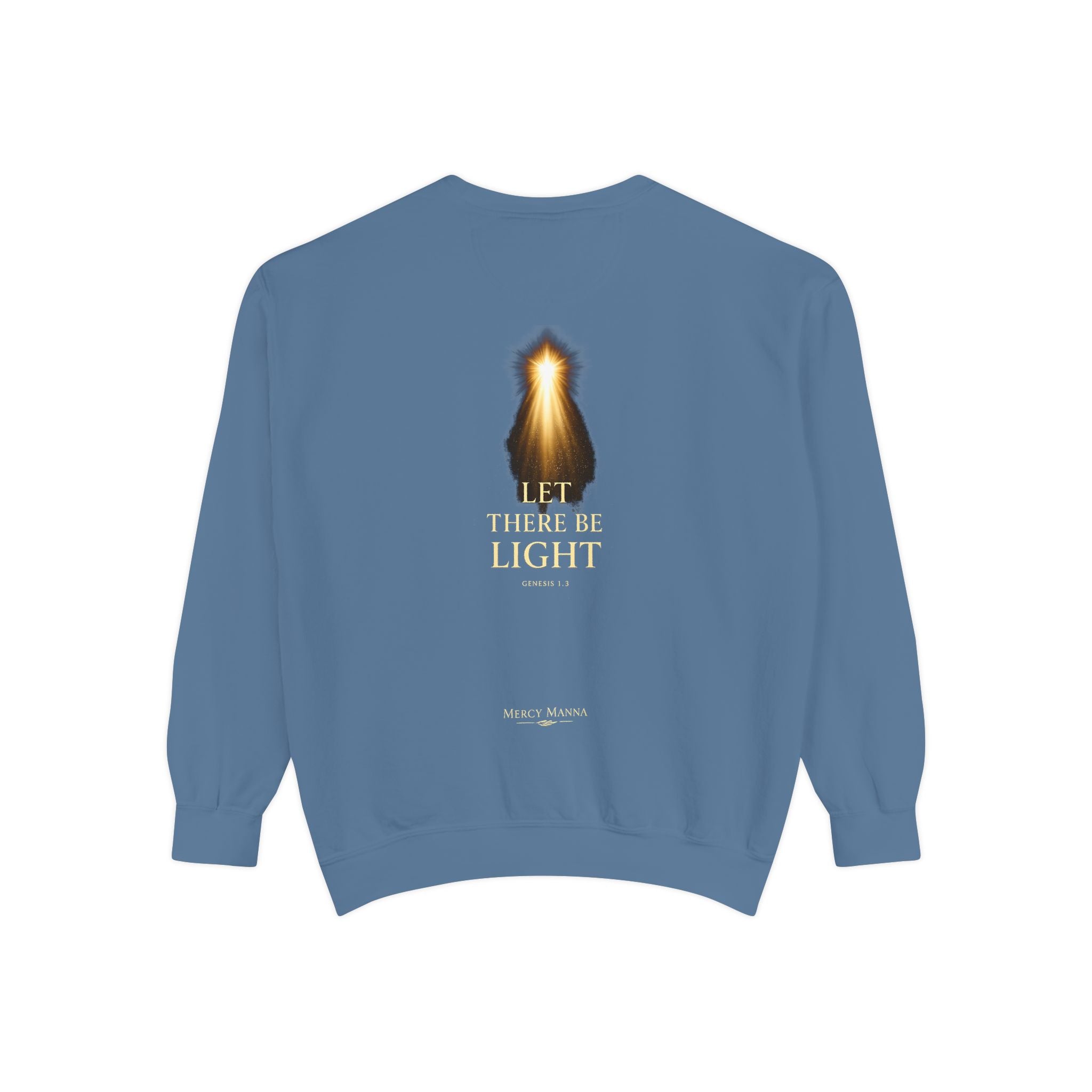 Christian Crewneck Sweatshirt — "Let There Be Light" Cozy Religious Light Figurine Sweatshirt